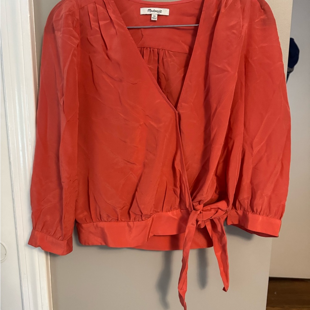 Madewell Silk Blouse in Coral